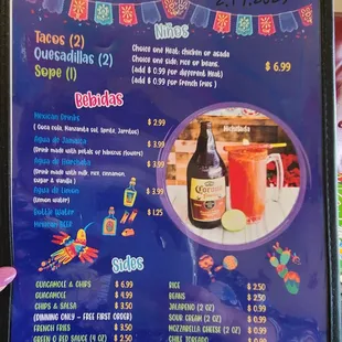 a menu for mexican cuisine