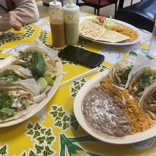 cheese quesadilla and chicken tacos
