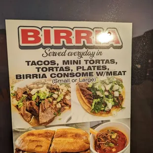 a menu for burritos