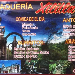 the menu for the restaurant