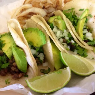 Delicious Pastor, fajita steak tacos.