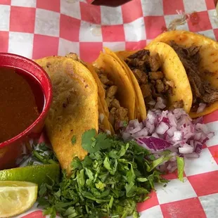 We got the 3 different tacos ( Al pastor, Birria and Pollo chicken tacos) and quesabirrias ( looks like a tacos).
