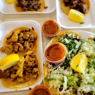 Tacos two ways, with and without vegetables.