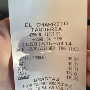 Receipt, charged extra