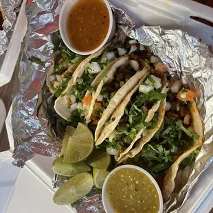 Tacos (carne asada, Al pastor, and carnitas)