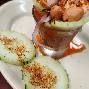 Oyster Shot.  So much flavor, used 3 cucumbers for the amount this 1 oyster had in it.