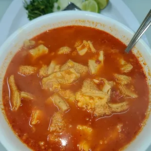 Menudo with hand made corn tortillas.