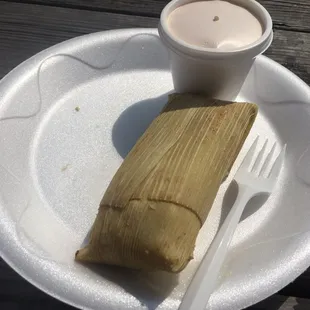 Tamale de elote - corn tamale with cream