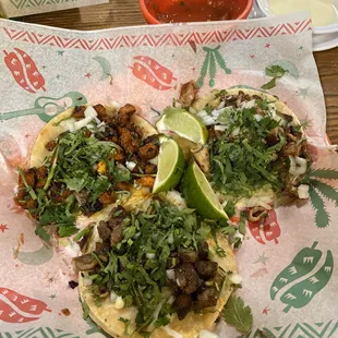 Street tacos...pastor, lengua and tripe.