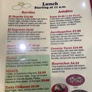 Lunch menu