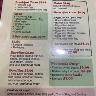 Breakfast menu