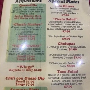 Appetizers and specials.