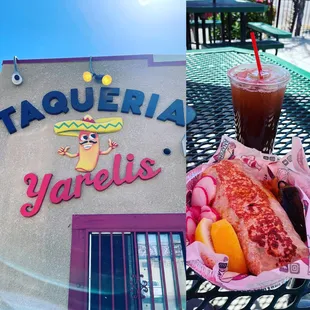 Vegetarian Anaconda Burrito and Tamarindo Frescas.