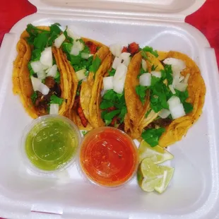 Tacos with salsa on the side.