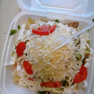 Our unwrapped Burritos include: rice, beans, choice of meat,  lettuce, tomatoe, sour cream, onions, cheese and garnished with cilantro.