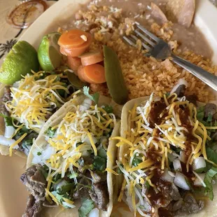 Asada tacos beans and rice