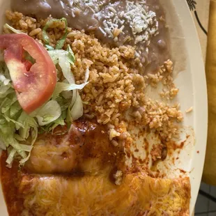 Cheese Enchiladas beans and rice