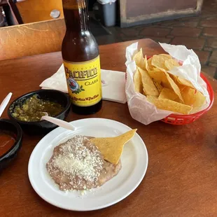 Beans, chips and salsa to start- came out without asking