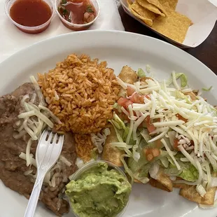Rolled Tacos plate with chips and salsa