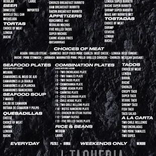 Menu *call for prices* *subject to change without notice*