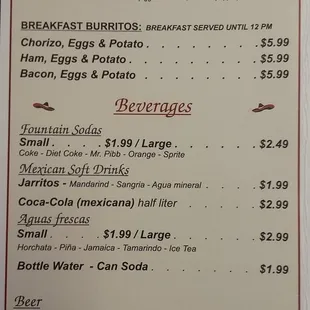Menu as of April 2017