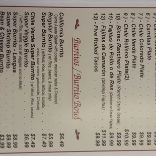 Menu as of April 2017