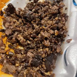 Old carne asada morusas litle pieces of dry meat