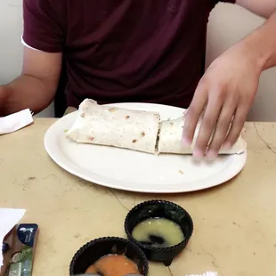The monster burrito! Huge and stuffed with so much yummy goodness. If you're really hungry definitely want to order this!!!