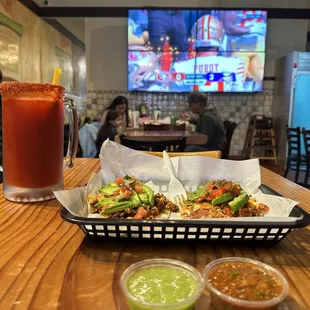 NFL sunday ticket.. all you can eat tacos and all you can drink beer for $20 each.