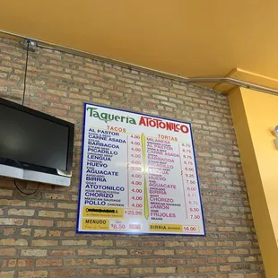 a menu on the wall