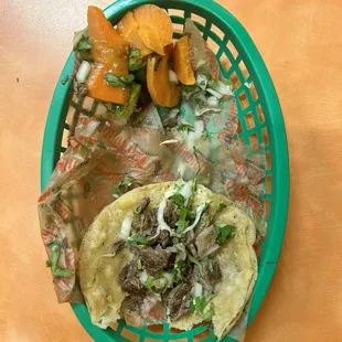 taco de asada with spoiled carrots