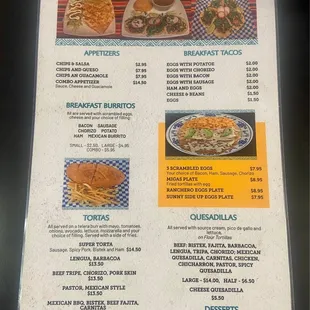 Cervantez Taquerias menu side 2 (current as of Dec &apos;22)