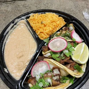 4 taco plate w/ 3 tripas tacos and 1 chorizo potato