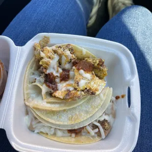 Chorizo Egg Taco and Cheese &amp; Bean Taco