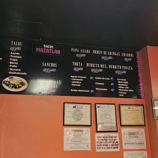 menus on the wall