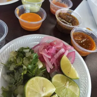 The salsas and toppings.