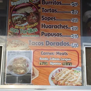 a menu of tacoss, burritos, and burritos