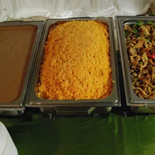 Rice, beans and chicken fajitas.