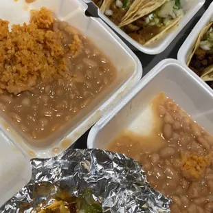 a variety of tacos and beans