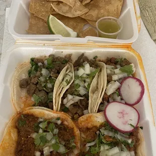Assorted Tacos and Chips and Salsa