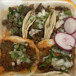 Carne Asada Tacos, Al Pastor Tacos and Chorizo Taco