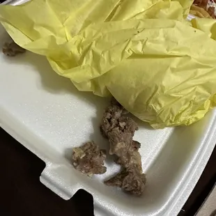 Nasty meat from the burrito de asada. This is the worst meat I&apos;ve tasted. It wasn&apos;t chewable