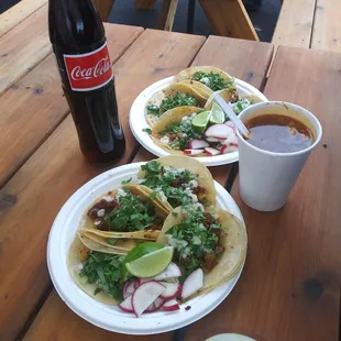 Birria tacos and consome