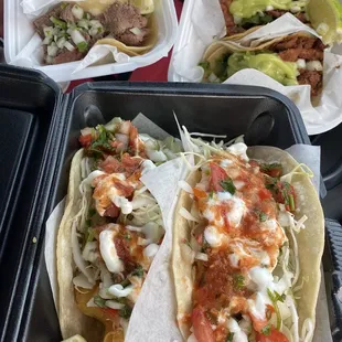 Al pastor, lengua, tripa, shrimp, and fish tacos ($23 total)