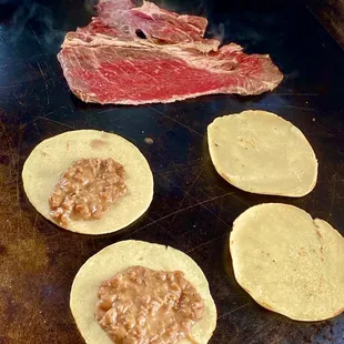 Steak Fajita and bean tacos