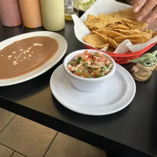 Pico de gallo and refried beans