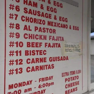 Close-up of the menu