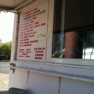 a menu on a food truck