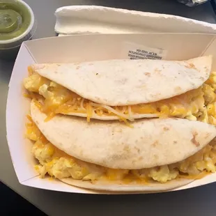 Hefty little potato/egg/cheese tacos