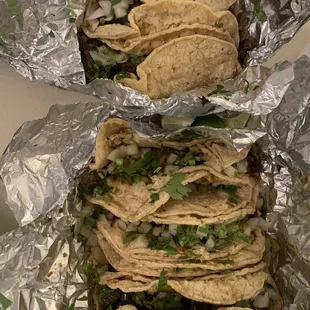 (Top to bottom) Taco de Carne Asada, Taco de Barbacoa, 4 Tacos de Lengua